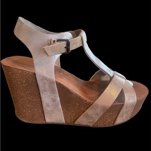 MIA Women’s Cork Metallic Wedge Sandals SZ 8.5